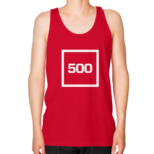 Unisex Fine Jersey Tank (on man) Red 500 Startups Idea