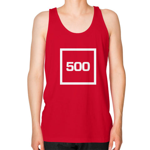 Unisex Fine Jersey Tank (on man) Red 500 Startups Idea