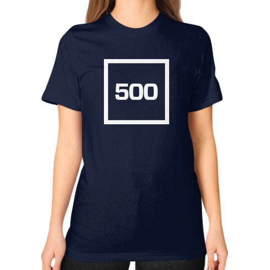 Unisex T-Shirt (on woman) Navy 500 Startups Idea
