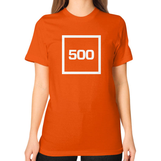 Unisex T-Shirt (on woman) Orange 500 Startups Idea
