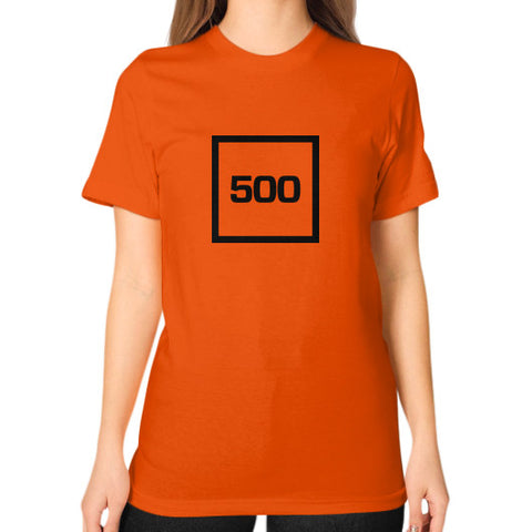 Unisex T-Shirt (on woman) Orange 500 Startups Idea