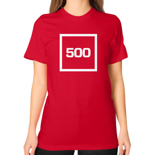 Unisex T-Shirt (on woman) Red 500 Startups Idea