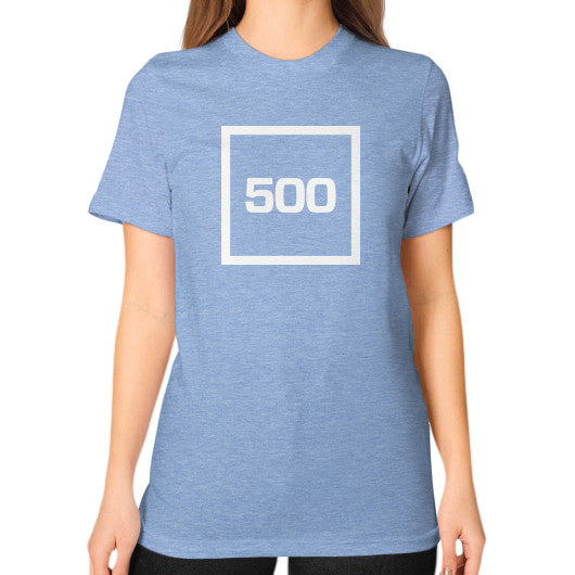 Unisex T-Shirt (on woman) Tri-Blend Blue 500 Startups Idea