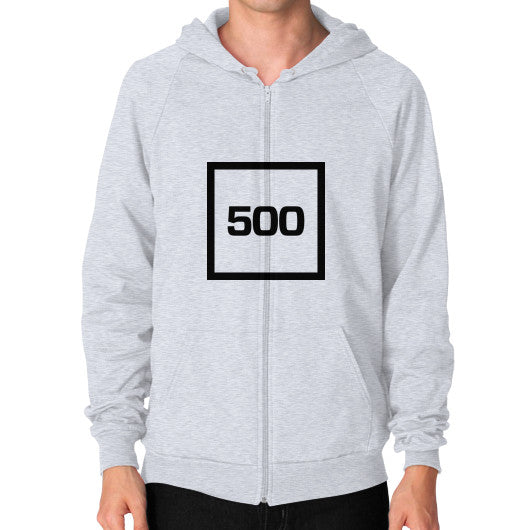 Zip Hoodie (on man) Heather grey 500 Startups Idea