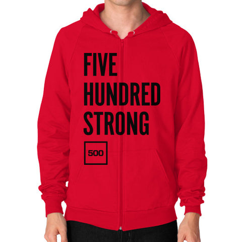 Zip Hoodie (on man) Red 500 Startups Idea
