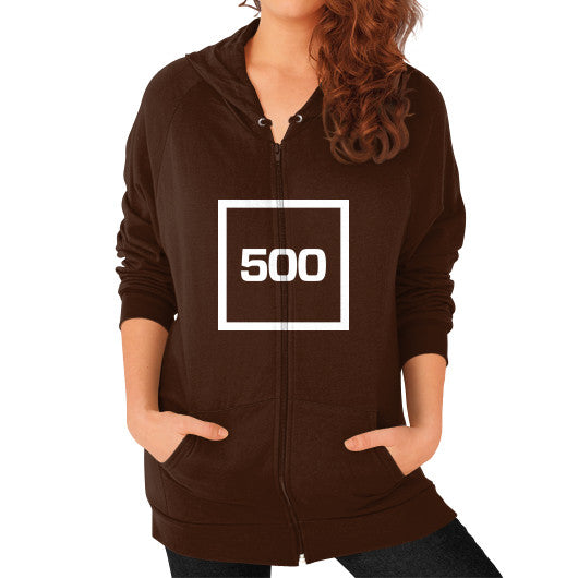 Zip Hoodie (on woman) Brown 500 Startups Idea