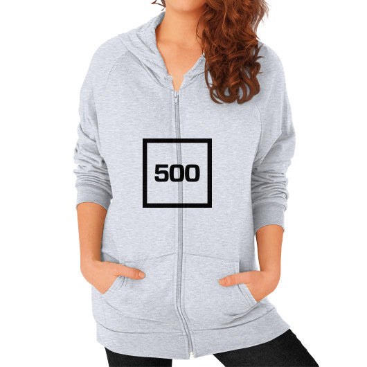 Zip Hoodie (on woman) Heather grey 500 Startups Idea