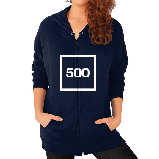 Zip Hoodie (on woman) Navy 500 Startups Idea