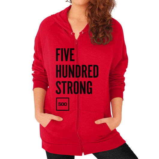 Zip Hoodie (on woman) Red 500 Startups Idea