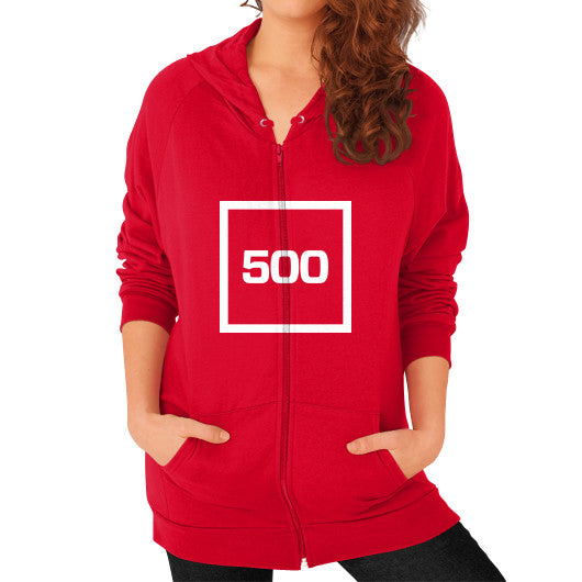 Zip Hoodie (on woman) Red 500 Startups Idea