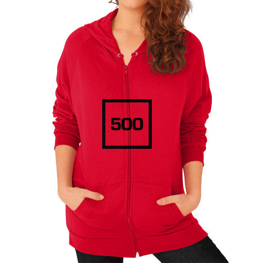Zip Hoodie (on woman) Red 500 Startups Idea