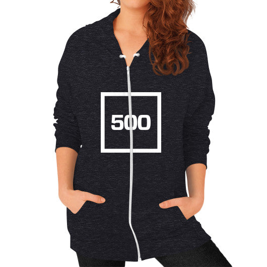 Zip Hoodie (on woman) Tri-Blend Black 500 Startups Idea