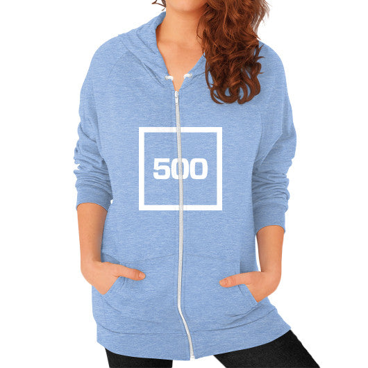 Zip Hoodie (on woman) Tri-Blend Blue 500 Startups Idea