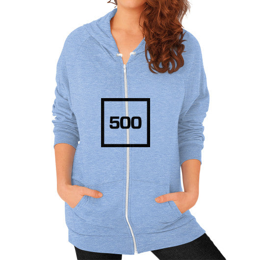 Zip Hoodie (on woman) Tri-Blend Blue 500 Startups Idea