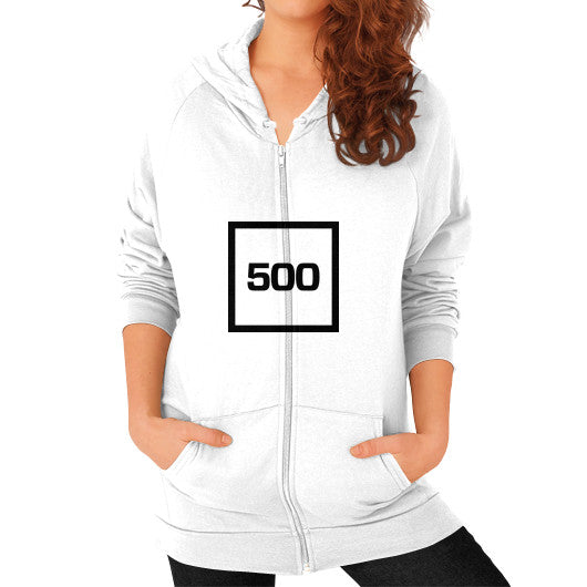 Zip Hoodie (on woman) White 500 Startups Idea